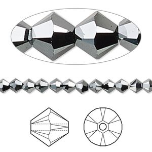 Bead 144pk jet hematite 2X, Crystal Passions® 4mm bicone 5328