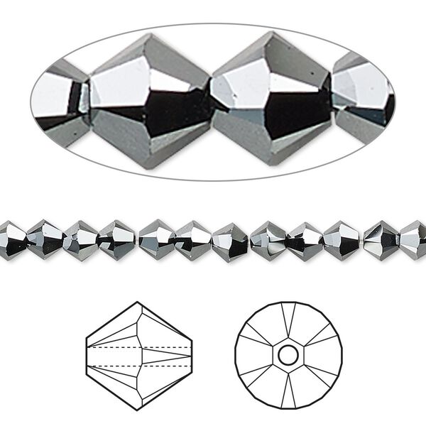Bead 144pk jet hematite 2X, Crystal Passions® 4mm bicone 5328 image number 0
