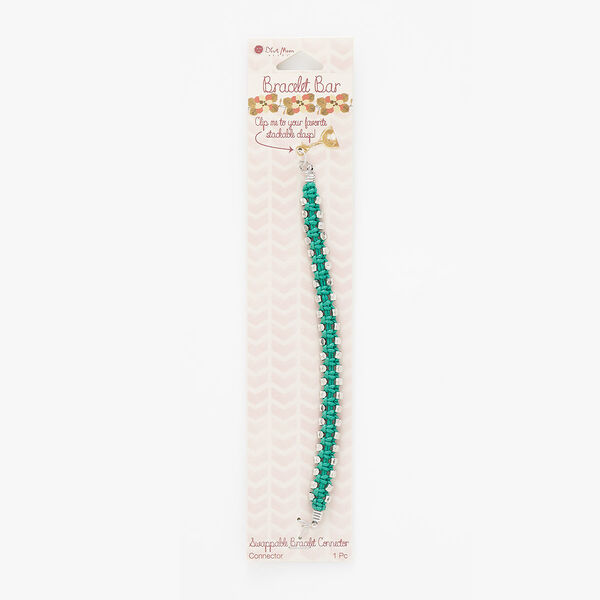 Bracelet component, cotton / steel / silver-finished "pewter" (zinc-based alloy), green, 9mm wide, 6 inches. Sold individually. image number 0