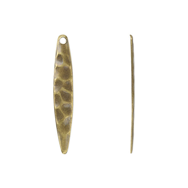Drop, antique gold-plated steel, 28x5mm textured drop. Sold per pkg of 50. image number 0
