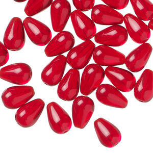 Bead, Czech pressed glass 1pkg40, ruby red, 9.5x6mm teardrop.
