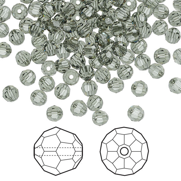 Bead 144pk black diamond, Crystal Passions® 4mm round 5000 image number 0