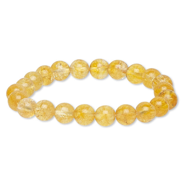 Bracelet, stretch, crackle glass, honey, 8-9mm round, 6 inches. Sold individually. image number 0
