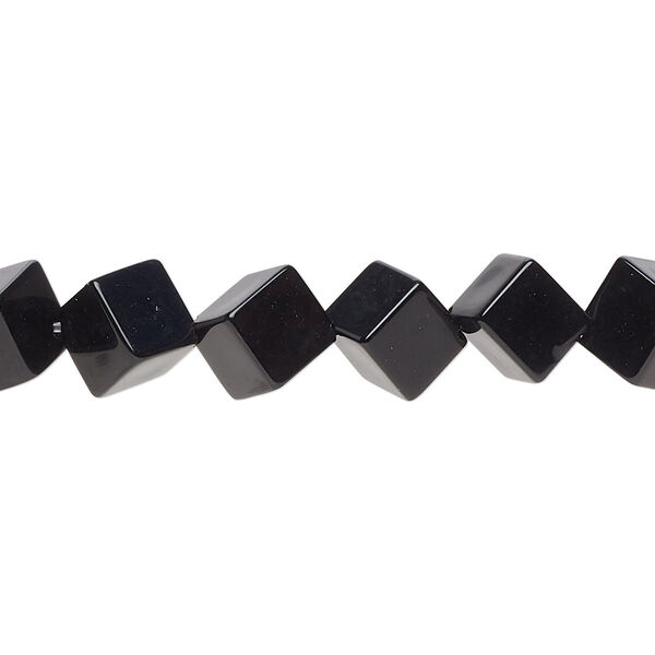 Bead, black onyx (dyed), 6x6mm diagonally drilled cube, B grade, Mohs hardness 6-1/2 to 7. Sold per 15-1/2" to 16" strand. image number 0