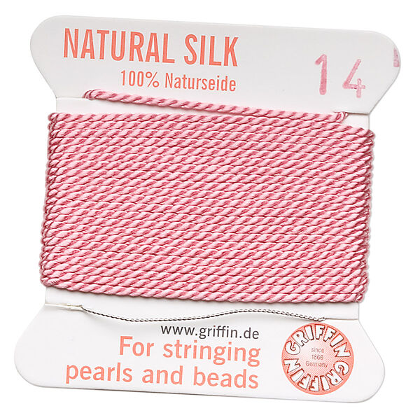 Thread, Griffin, silk, dark pink, size #14. Sold per 2-meter card (approximately 78 inches). image number 0
