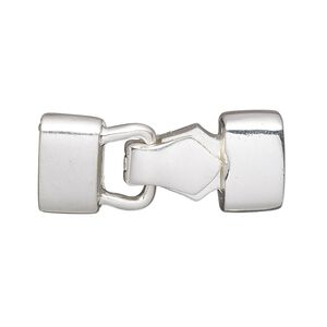 Clasp magnetic fold-over 1pkg1 silver-plated "pewter" (zinc alloy), 32x14mm rectangle / fits 10.5x2.5mm cord, 1-strand