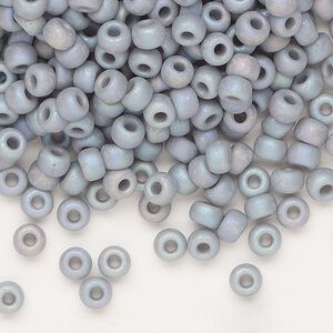Seed bead, Miyuki, glass, pkg/250g, #6 rocaille, opaque matte rainbow ghost grey, (RR-498FR).