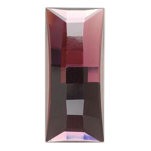 Focal, vintage Czech glass, opaque purple and gold, 45x20mm faceted rectangle flat back. Sold individually.