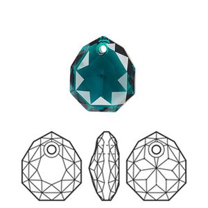 Drop 24pk emerald, Swarovski® 16x13.5mm pendant majestic 6436