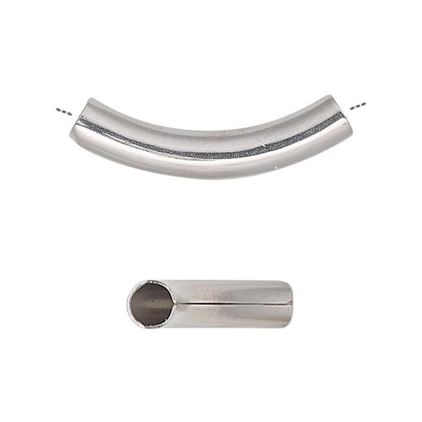 Bead, stainless steel, 30x5mm curved tube. Sold per pkg of 10. image number 0