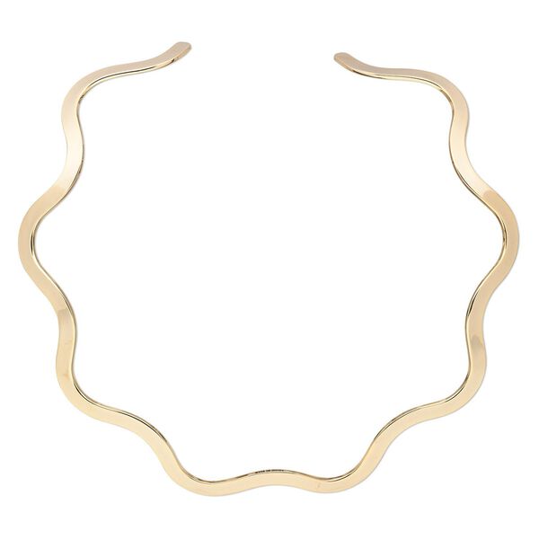 Neckwire, gold-plated brass, 5mm flat wavy, 15 inches. Sold individually. image number 0