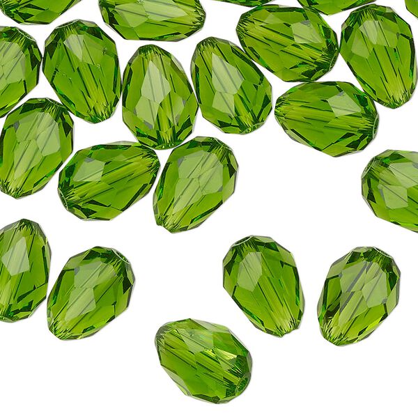 Bead Celestial Crystal® 1pkg40, 11X7.5mm-12X8mm teardrop / 66 facets, transparent medium green image number 0