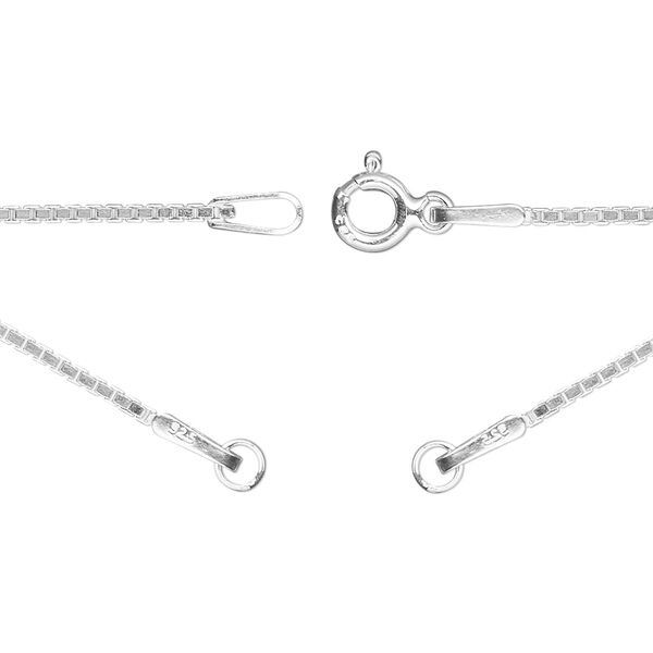 Sterling silver 1pkg1, 1.1mm square box chain necklace component, 16.75 inch / 5mm springring clasp / 3.5mm jump ring image number 0