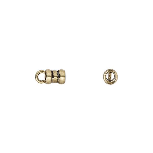 Crimp end, antiqued brass, 6.5x4mm tube with loop, 2.5mm inside diameter. Sold per pkg of 2. image number 0