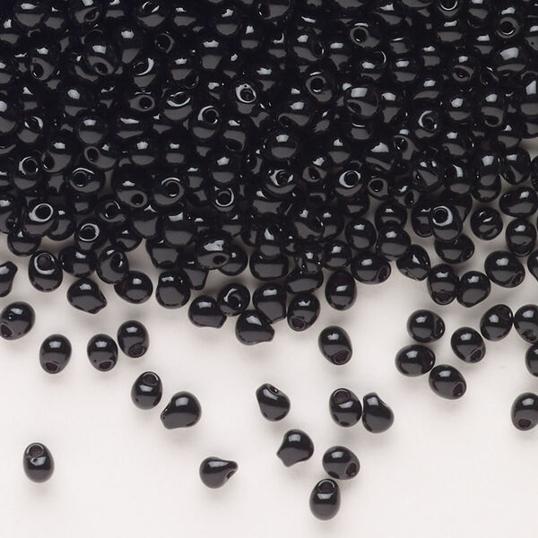 Seed bead, Miyuki, glass, pkg/10g, 3.3x2.8mm mini fringe, opaque black (DP-401). image number 0