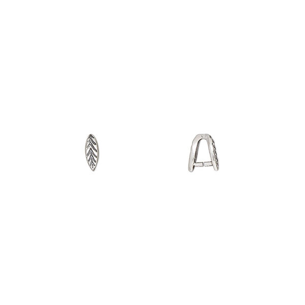 Bail, ice-pick, antiqued sterling silver, 5x2mm leaf, 2.7mm grip length. Sold per pkg of 6. image number 0