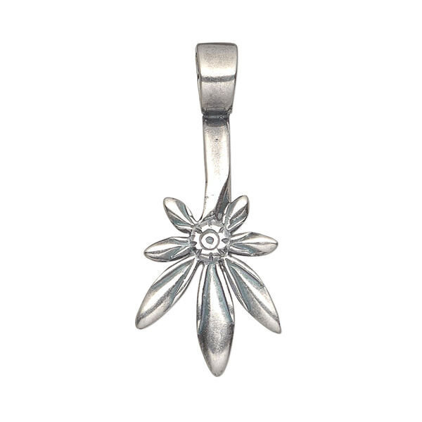 Bail, JBB Findings, ice-pick, antique silver-plated brass, 25x15.5mm leaf with 12mm grip length. Sold individually. image number 0