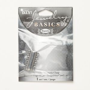 Clasp magnetic 1pkg1 "pewter" (zinc alloy), 28x8mm double-sided rectangle, antique silver-finished 1-strand