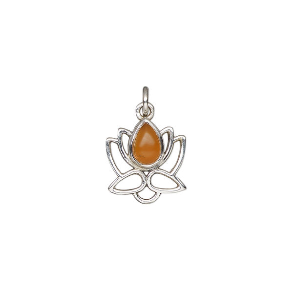 Carnelian / sterling silver 1pkg1, open lotus drop antiqued 12x12mm image number 0