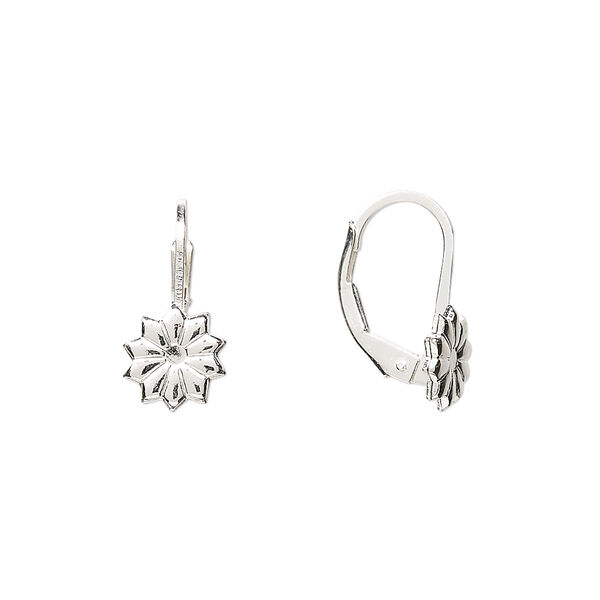 Earring, sterling silver, 16mm leverback with 8x8mm flower. Sold per pair. image number 0