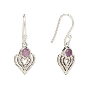 Earring, Create Compliments®, antiqued sterling silver and amethyst (natural), fishhook, 28.5mm with 15x9mm single-sided heart, 21 gauge. Sold per pair.