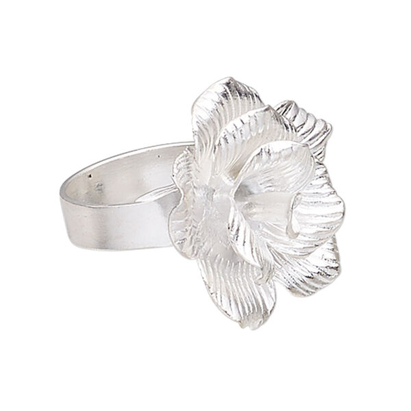 Ring, Hill Tribes, silver-plated copper, 27mm wide with 27x26mm flower, adjustable from size 8 to 9. Sold individually. image number 0