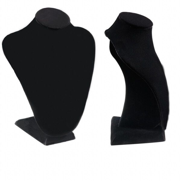 Display, necklace, velveteen, black, 9 x 7 x 3-3/4 inches. Sold individually. image number 0