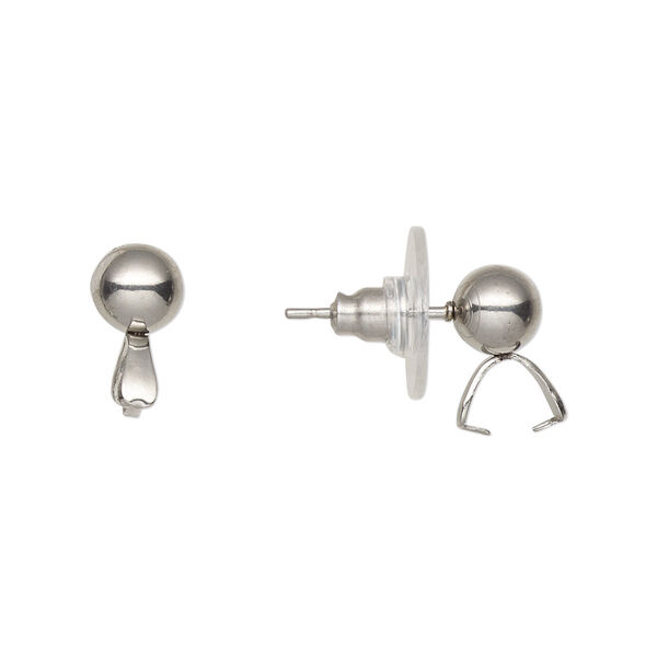 Earstud, stainless steel, 6mm ball with ice-pick bail, 4mm grip length. Sold per pkg of 5 pairs. image number 0