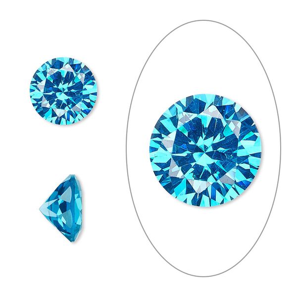 Gem, cubic zirconia, zircon blue, 10mm faceted round, Mohs hardness 8-1/2. Sold individually. image number 0