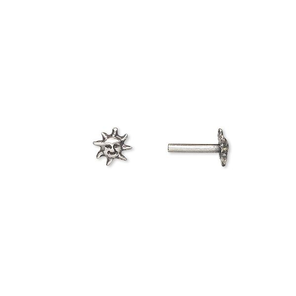Brad, JBB Findings, antiqued silver-plated brass, 9x6mm with 6x6mm sun face and 8x1.5mm post. Sold per pkg of 4. image number 0