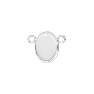 Connector, sterling silver, 15x11mm oval with 14x10mm bezel cup setting. Sold individually.