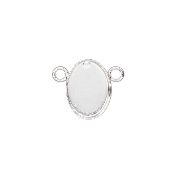 Connector, sterling silver, 15x11mm oval with 14x10mm bezel cup setting. Sold individually. image number 0
