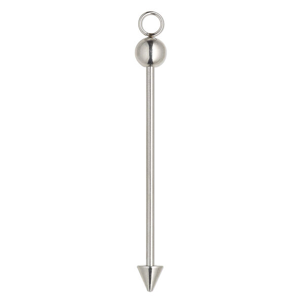 Drop pin, stainless steel, 2 inches with 6mm ball and twist-off head with 5mm cone, 37.5mm beadable length, fits beads with 1.7mm hole. Sold per pkg of 4. image number 0
