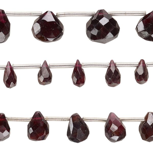 Bead mix, garnet (natural / dyed), 5x3mm-12mm hand-cut multi-teardrop, C grade, Mohs hardness 7 to 7-1/2. Sold per pkg of (3) 6-inch strands. image number 0