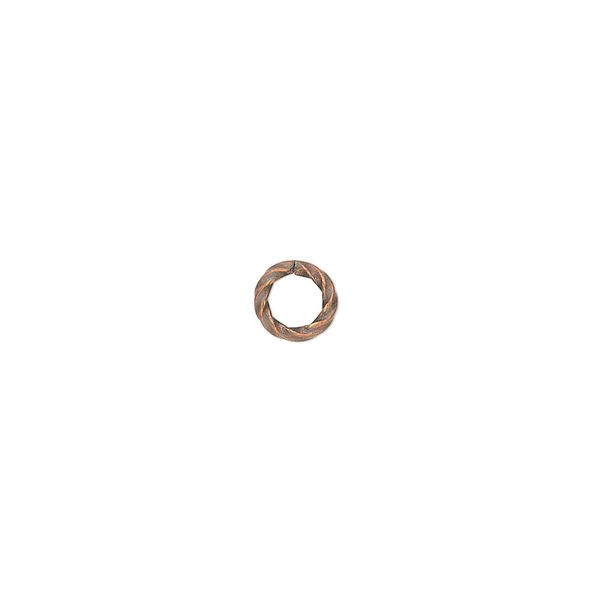 Jump ring, antique copper-plated brass, 6mm twisted round, 3.6mm inside diameter, 16 gauge. Sold per pkg of 500. image number 0