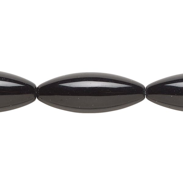Bead, glass, opaque black, 26x10mm oval. Sold per 14-inch strand, approximately 10 beads. image number 0