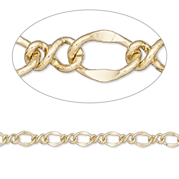 Chain, gold-finished brass, 4mm flat figure 8. Sold per pkg of 5 feet. image number 0