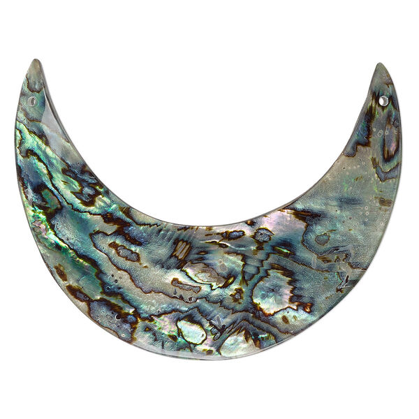 Focal, paua shell (natural), 60x50mm-65x55mm moon, Mohs hardness 3-1/2. Sold individually. image number 0
