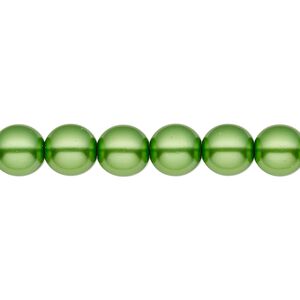 Bead, Czech pearl-coated glass druk, opaque green, 8mm round. Sold per 15-1/2" to 16" strand.