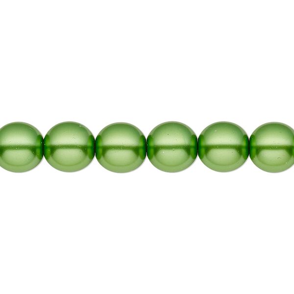 Bead, Czech pearl-coated glass druk, opaque green, 8mm round. Sold per 15-1/2" to 16" strand. image number 0