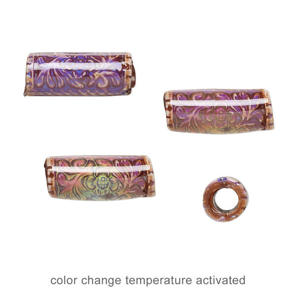 Bead, acrylic, multicolored, 16x7mm color-changing round tube with fancy design. Sold per pkg of 4. image number 0