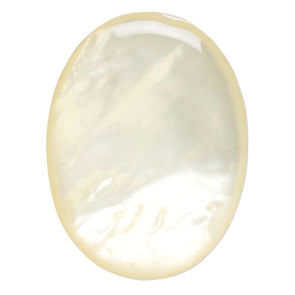 Cabochon, mother-of-pearl shell (bleached/coated), white, 40x30mm oval, Mohs hardness 3-1/2. Sold individually. image number 0