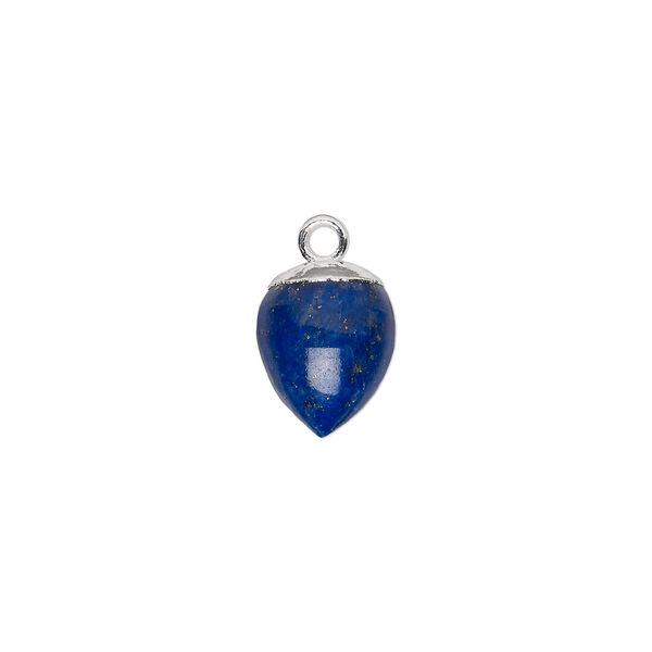 Drop, lapis lazuli (natural) and sterling silver, 9x8mm hand-cut acorn. Sold individually. image number 0