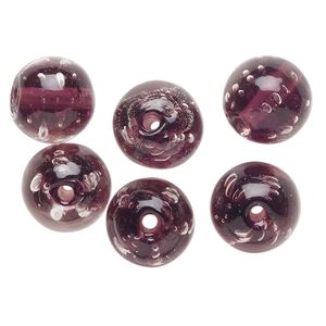 Bead, lampworked glass, translucent purple, 12mm round. Sold per pkg of 6.