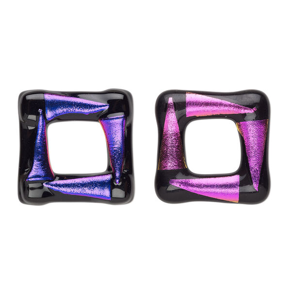 Focal, Paula Radke, dichroic glass, opaque pink / purple / black, 39-41mm open square. Sold individually. image number 0