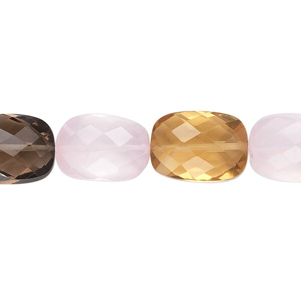Multi-quartz / green onyx 1pkg10, hand-cut checker faceted puffed rectangle bead B grade, 14x10mm image number 0