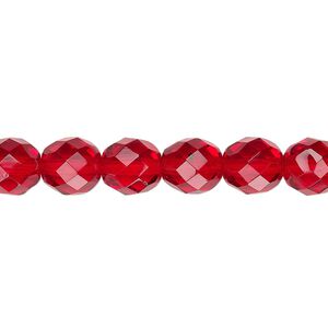 Bead, Czech fire-polished glass, translucent ruby red, 8mm faceted round. Sold per 15-1/2" to 16" strand, approximately 50 beads.