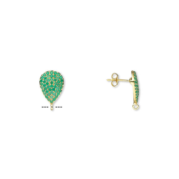 Earstud, green onyx (dyed) and gold-finished sterling silver, 17x12mm teardrop with open loop. Sold per pair. image number 0