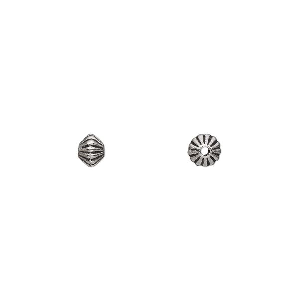 Bead, antique silver-plated "pewter" (zinc-based alloy), 5x3mm-5x4mm double-sided corrugated double cone. Sold per pkg of 100. image number 0