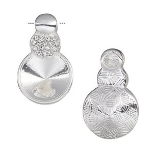 Pendant, Almost Instant Jewelry®, crystals and silver-plated "pewter" (zinc-based alloy), crystal clear, 26x16mm two-sided triple round with 14mm rivoli setting. Sold individually.